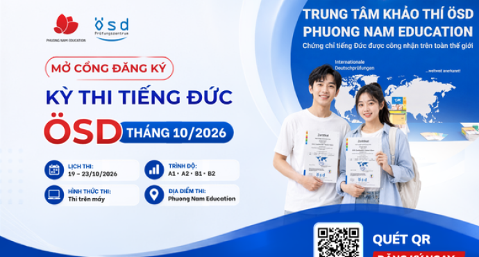 Thông báo tổ chức kỳ thi cấp Chứng chỉ năng lực tiếng Đức ÖSD tháng 10/2026